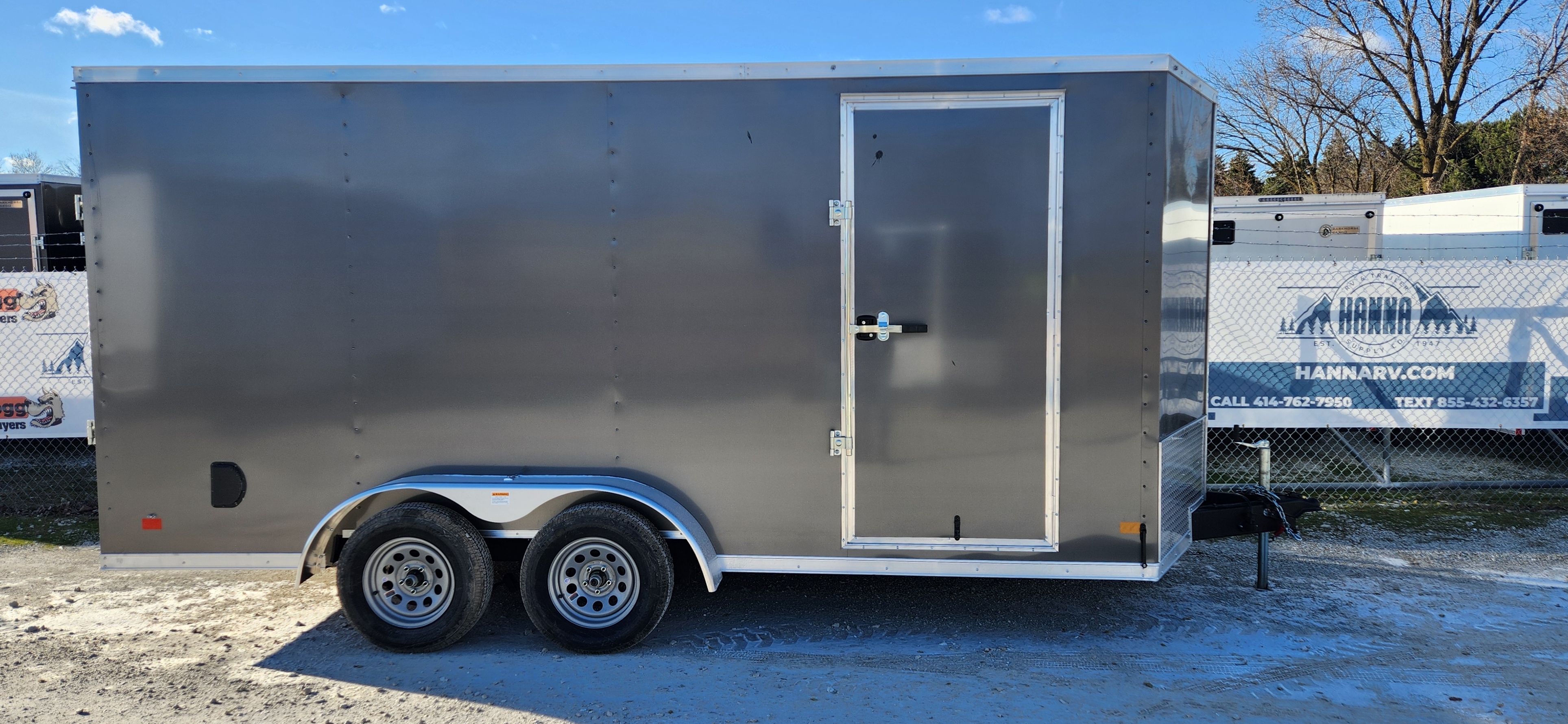 DarkHorse 7X16 Wedge Nose Tandem Axle Steel Cargo Trailer with Ramp Door, 12" Extra Height - 2500 Series - Charcoal